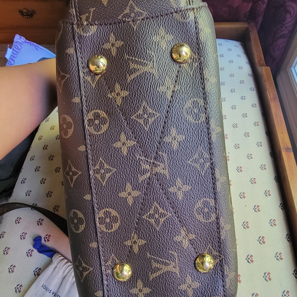 Louis Vuitton Brown Monogram Shoulder Bag with Gold Accents